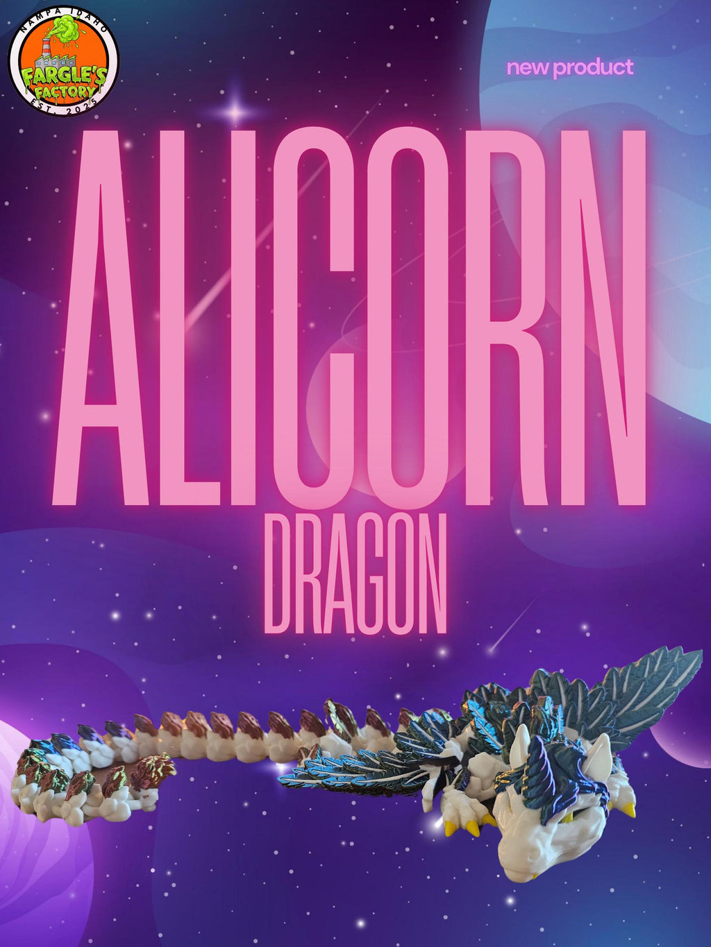 Alicorn Dragon 21.5" | 3D Printed | Multi-color | Articulated