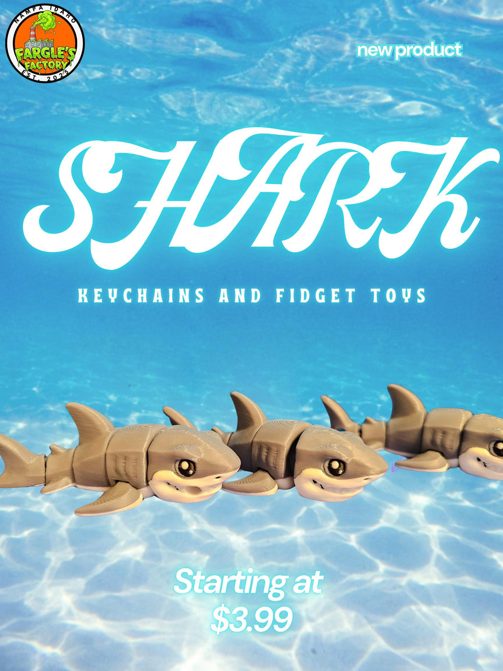 Articulating Shark Fidget | Toy Desk Buddy Keychain Options | United States Made | Fun Interactive Design