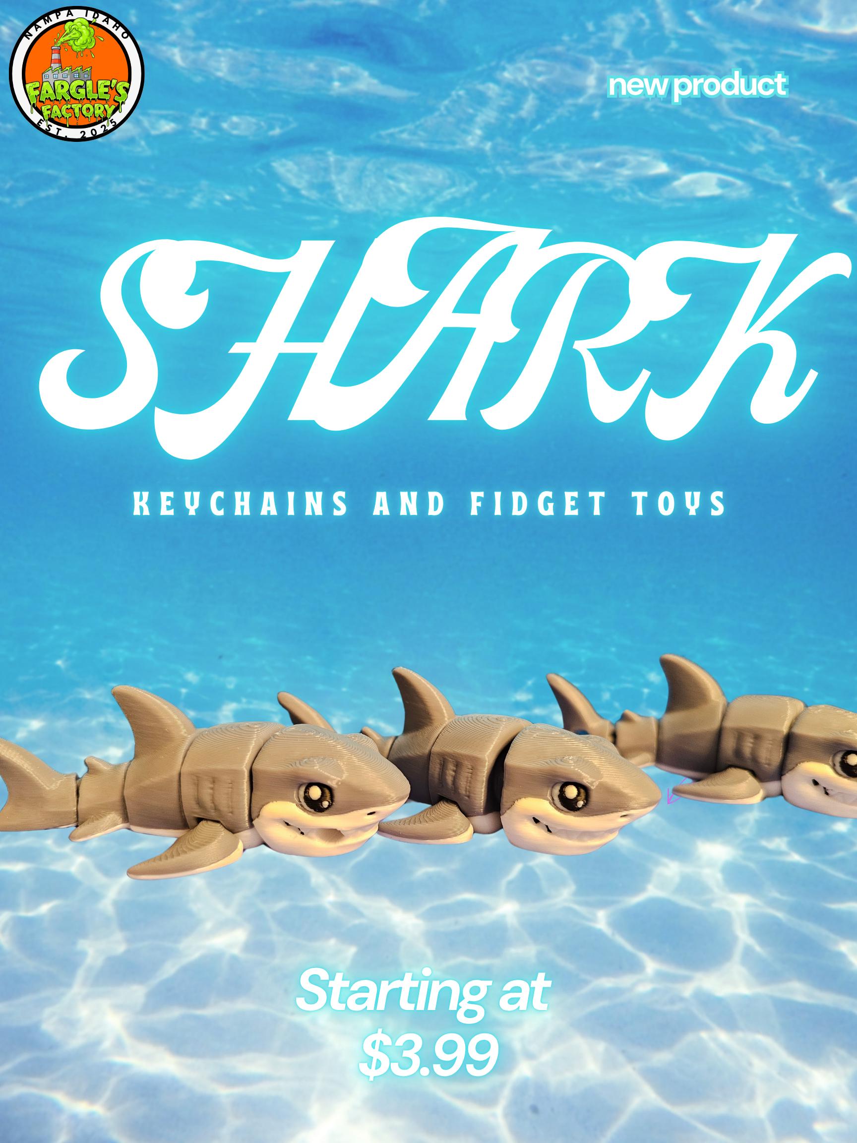 Articulating Shark Fidget | Toy Desk Buddy Keychain Options | United States Made | Fun Interactive Design